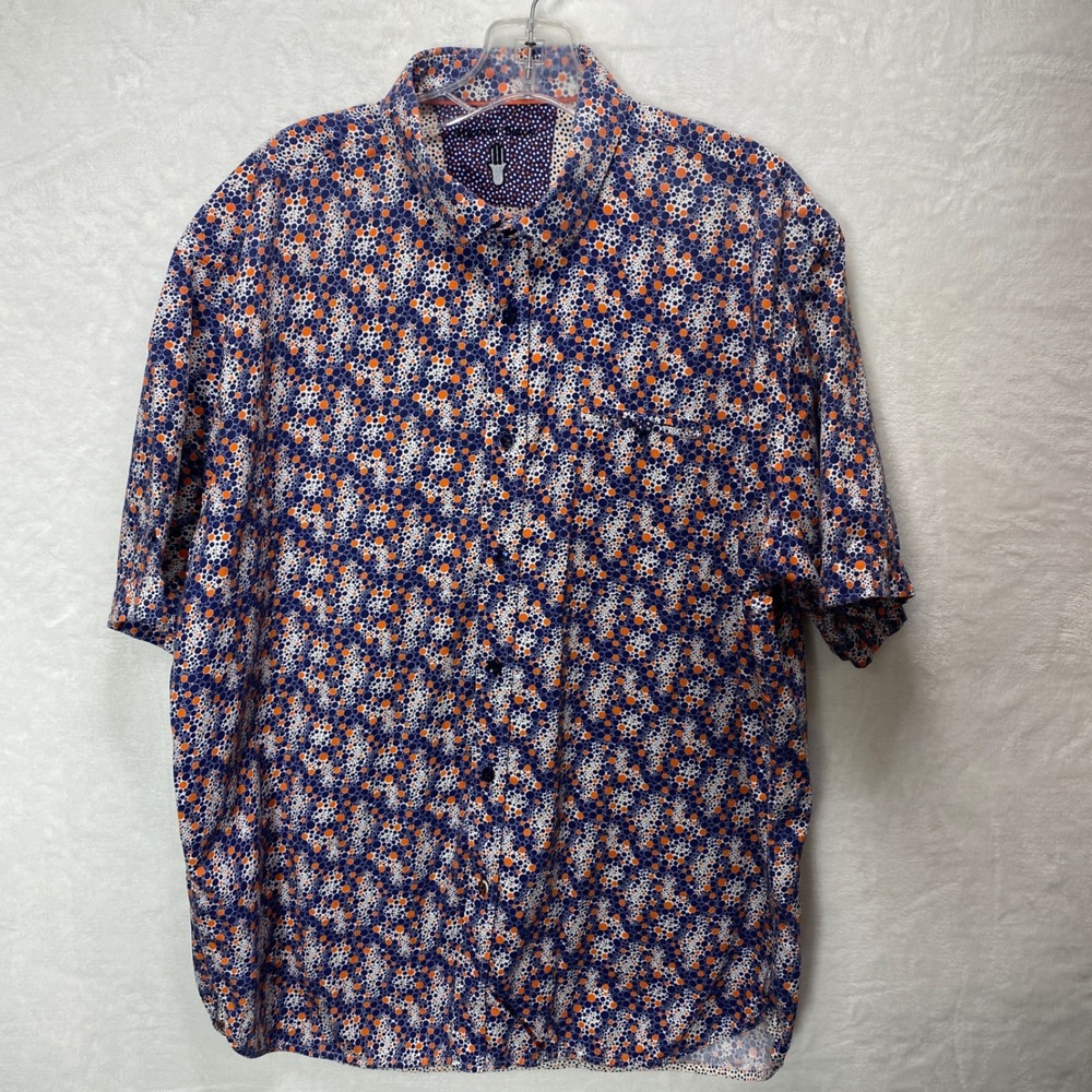 Luchiano Visconti Black Mens‎ Short Sleevve XL Geometric Print Orange Blue